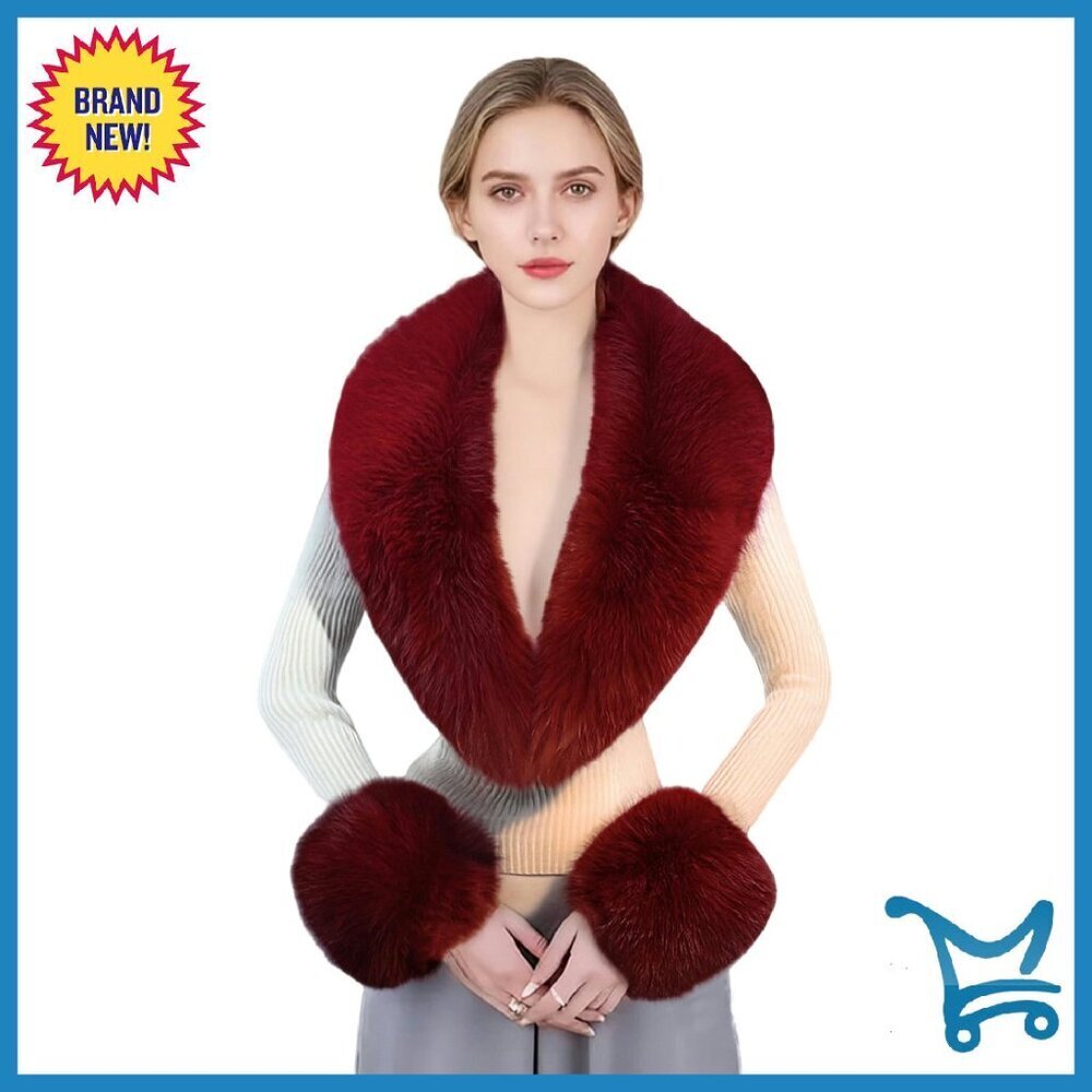 Faux Fur Collar & Wrist Cuffs Set - Winter Neck Warmer & Arm Warmers